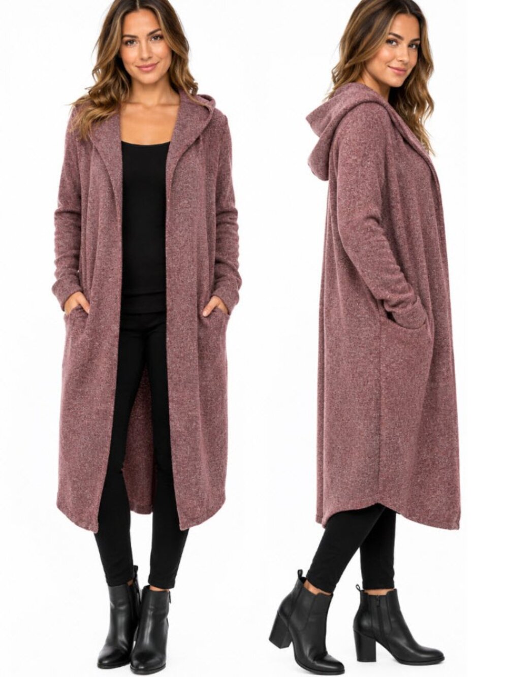 Babaton Ammonius Merino Yak Wool Hooded Long Cardigan Dusty Rose Large